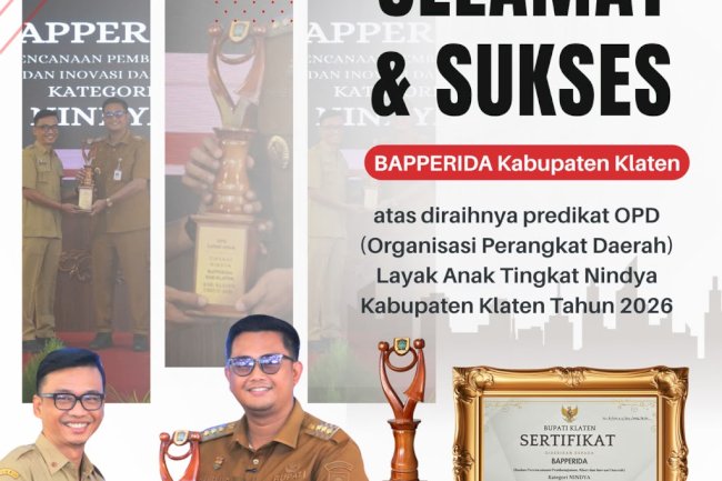 BAPPERIDA Raih Predikat OPD Layak Anak Tingkat NINDYA Kabupaten Klaten Tahun 2026