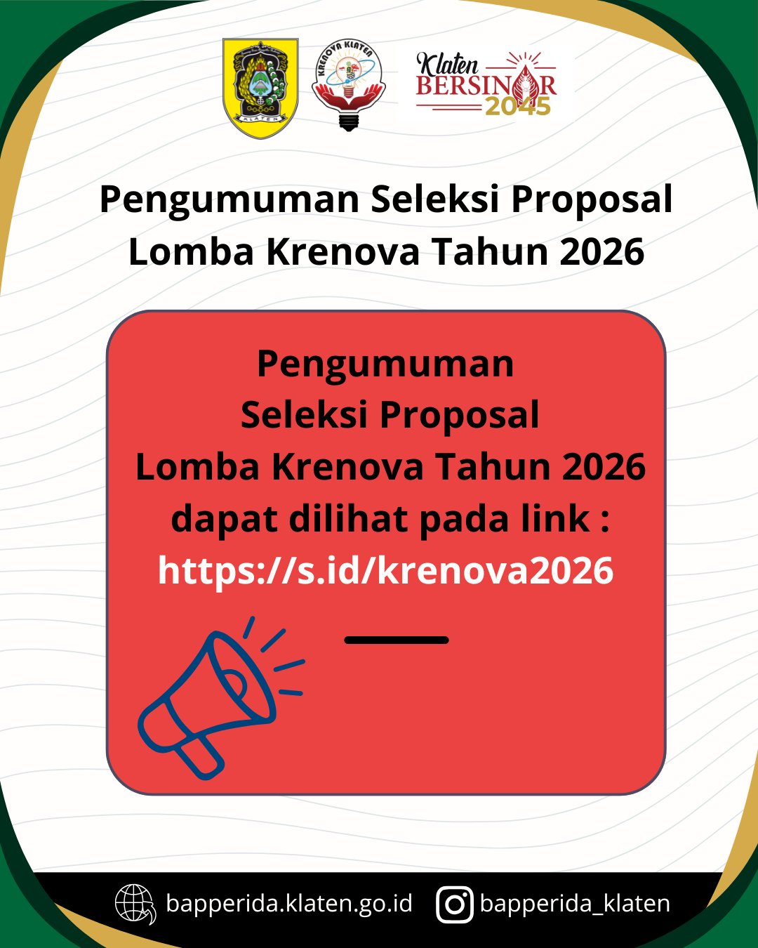 PENGUMUMAN SELEKSI PROPOSAL LOMBA KRENOVA KABUPATEN KLATEN TAHUN 2026